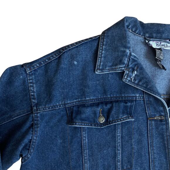 Vintage 80s Denim Weathered Blues Oversized Jacket Coat Workwear Unisex - Picture 4 of 7